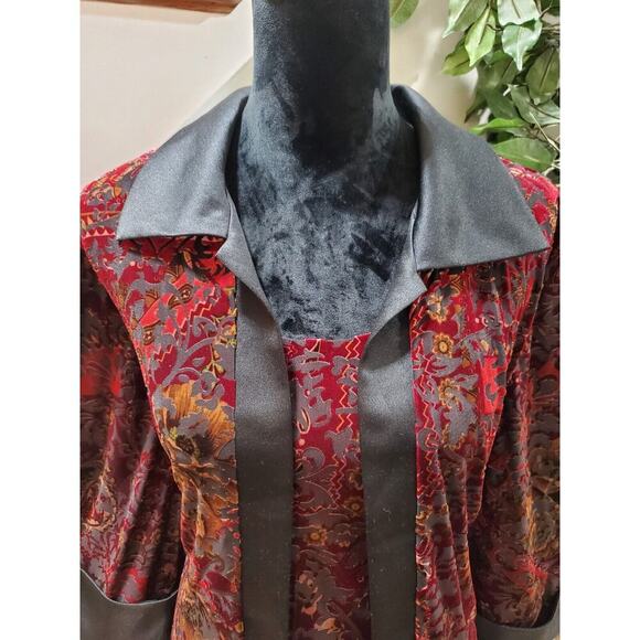 R&M Richards Women Burgundy Floral Polyester Collared Long Sleeve Shirt Size 18 - Picture 3 of 11